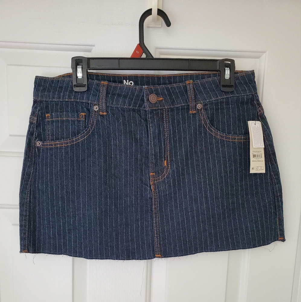 Size M 8/10 Skirt Denim Striped Frayed Edge Mid Rise Mini New